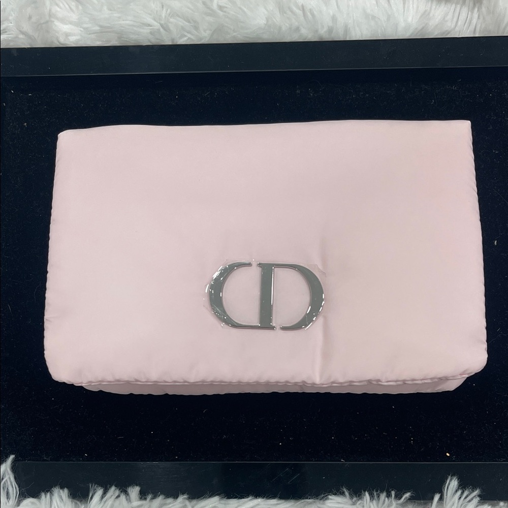 Dior Light Pink Quilted Clutch with Silver CD Emblem